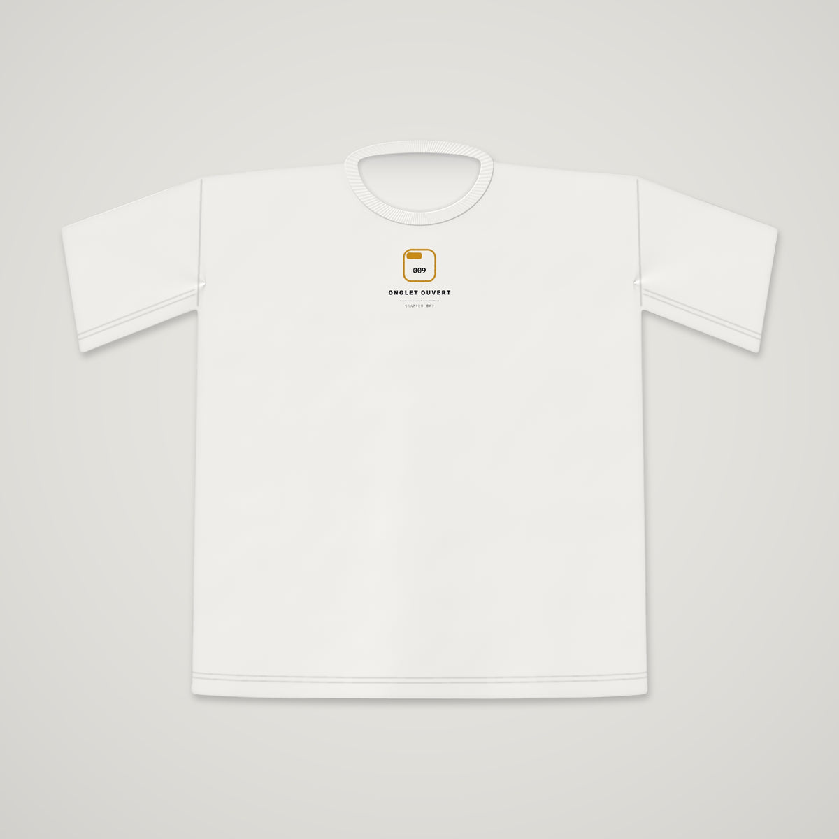 ONGLET OUVERT chapter 009 The Answer Sheet, t-shirt front with brand seal
