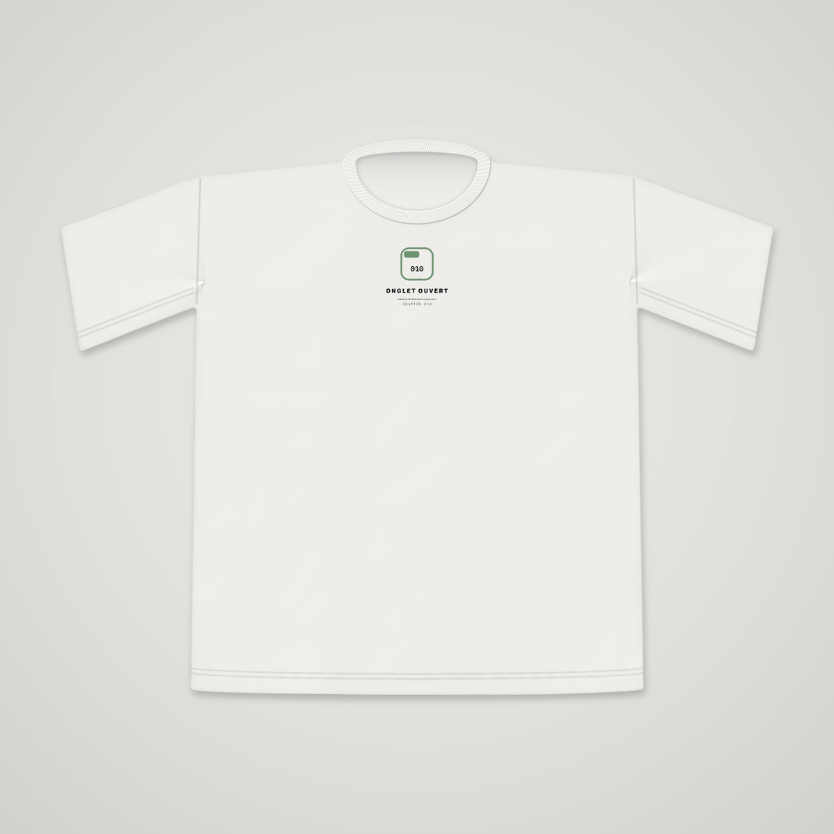 ONGLET OUVERT chapter 010 The Label, t-shirt front with brand seal
